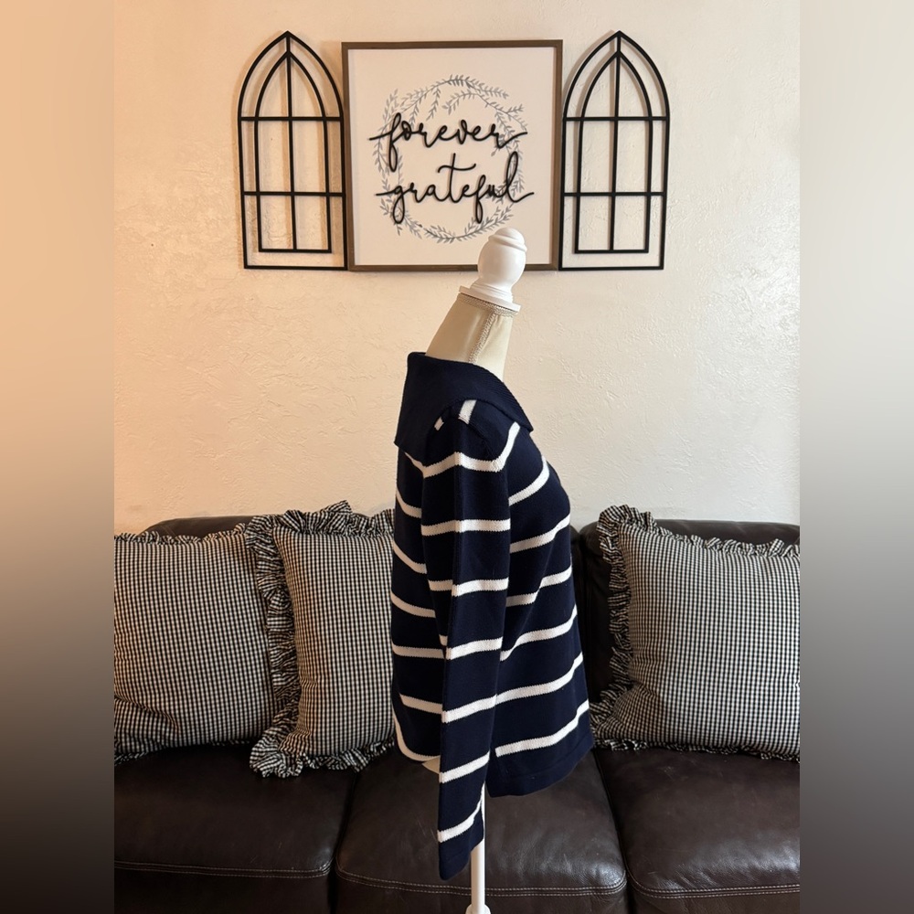 Lauren Ralph Lauren Women Sweater Nautical Emblem Navy Blue White Stripes Sz PM - Picture 14 of 15